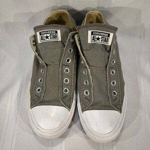 Converse All Star Canvas Slip-On Sneakers Gray White Womens 9.5 Good Condition